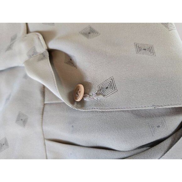 Vintage 90s Calvin Klein Womens Size M Beige Diamond Print Button-Up Blouse - Picture 8 of 8